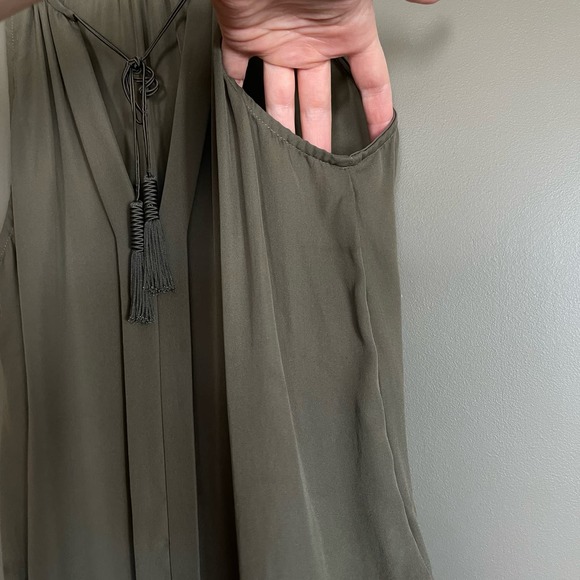 Joie Airlan Tank Top Sz XS Silk Tassel Sleeveless Blouse Olive Army Green Sheer - Picture 11 of 16